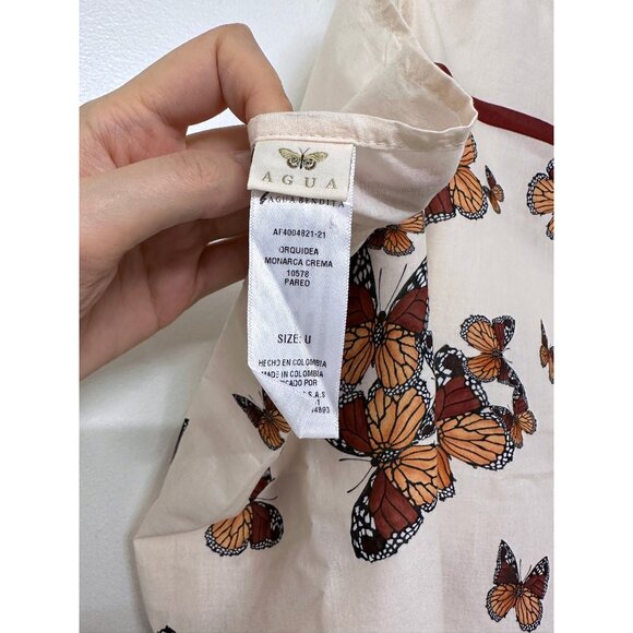 Agua Bendita Butterfly Orquidea Monarca Crema Sarong Pareo Wrap Skirt Fringe - Picture 4 of 10